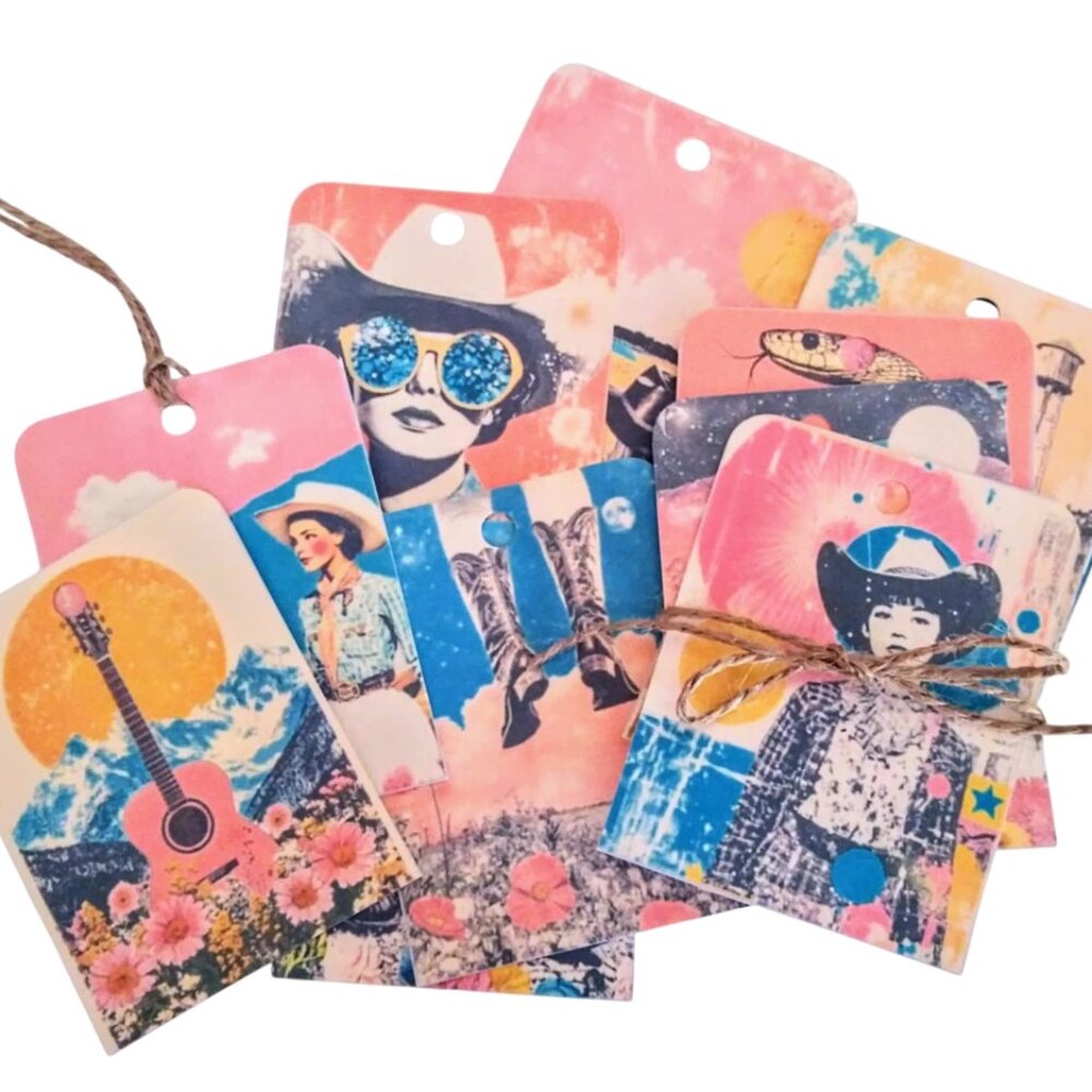 Big 16 Pc Set! Pink Retro Western Popart Tags For Gift, Journal, Collage